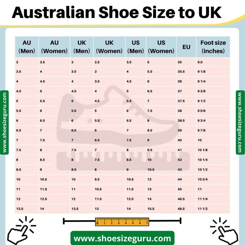 australian shoe size to uk shoe size chart