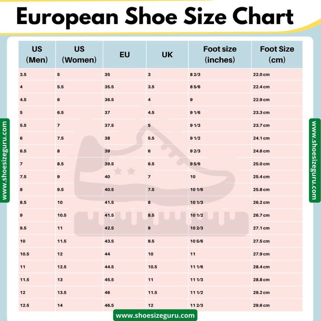 European shoe size chart
