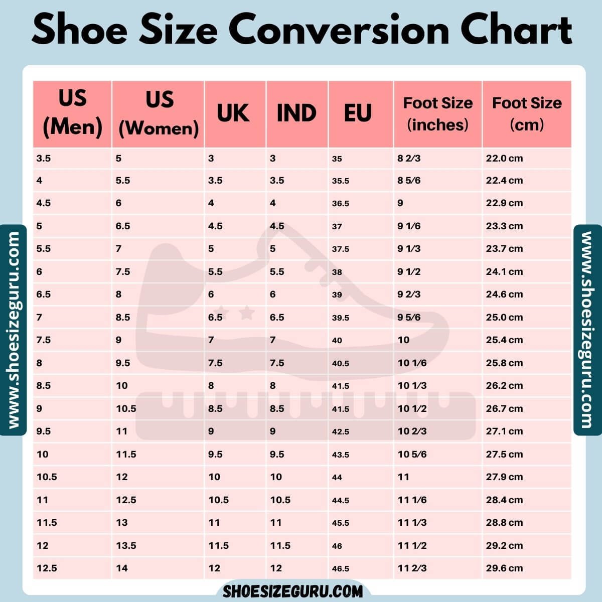 shoe size conversion chart